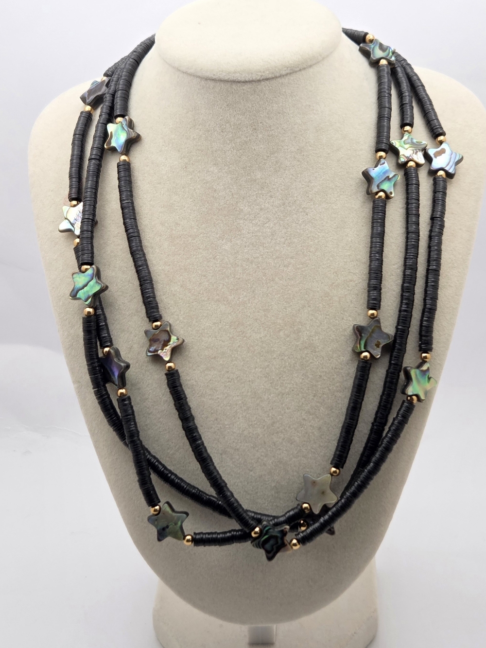 Dani T. Abalone Star Heishe Bead Necklace Multi Strand 18" Boho